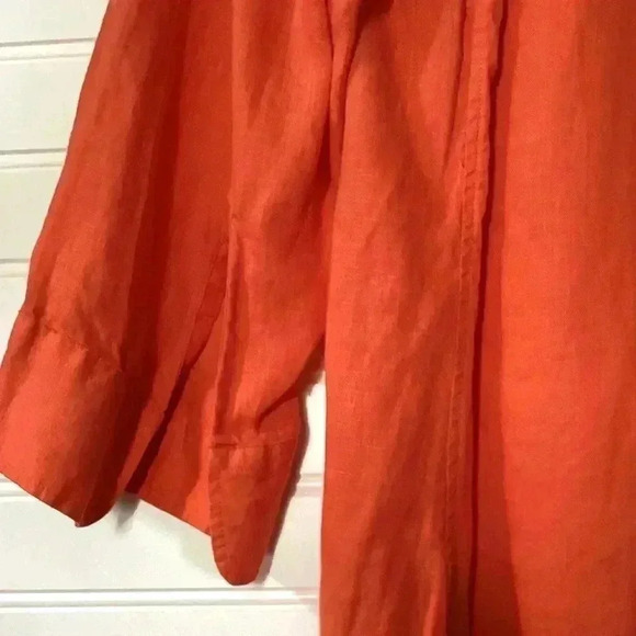 Lauren Ralph Lauren Orange 100% Linen 3/4 Sleeve Casual Button Up Shirt Size 1X - Picture 10 of 11